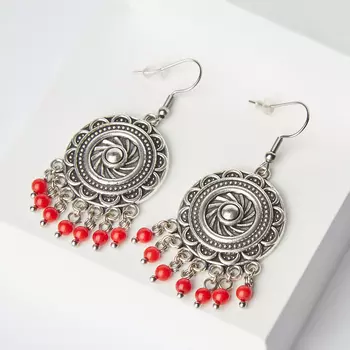Серьги коралл красный (биж. сплав, сталь хир.)