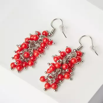 Серьги коралл красный (биж. сплав, сталь хир.)