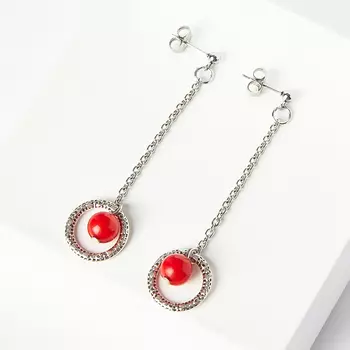 Серьги коралл красный (биж. сплав, сталь хир.) пуссеты