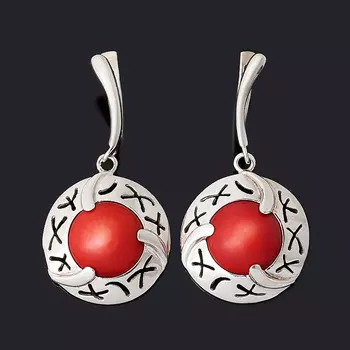 Серьги коралл красный (серебро 925 пр.)