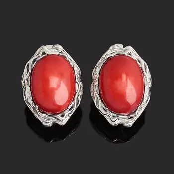 Серьги коралл красный (серебро 925 пр. родир. бел.)