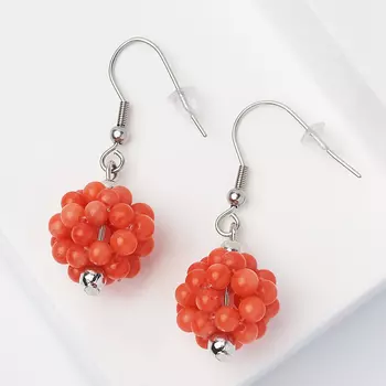 Серьги коралл оранжевый (биж. сплав, сталь хир.)