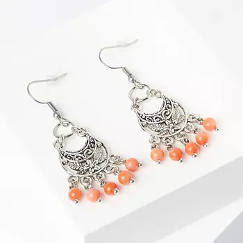Серьги коралл оранжевый (биж. сплав, сталь хир.)