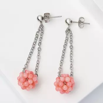 Серьги коралл розовый (биж. сплав, сталь хир.) пуссеты
