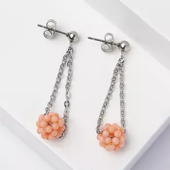 Серьги коралл розовый (биж. сплав, сталь хир.) пуссеты