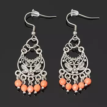 Серьги коралл розовый (биж. сплав, сталь хир.) огранка