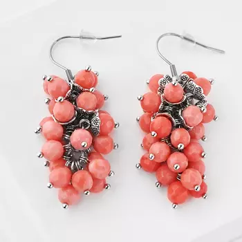 Серьги коралл розовый (биж. сплав, сталь хир.) огранка