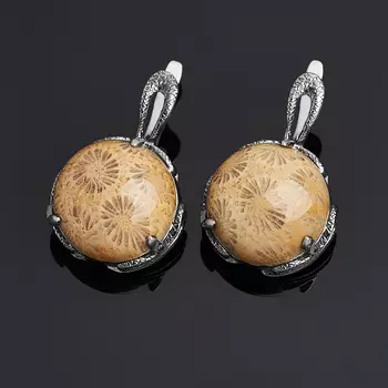 Серьги коралл (серебро 925 пр. оксидир.)