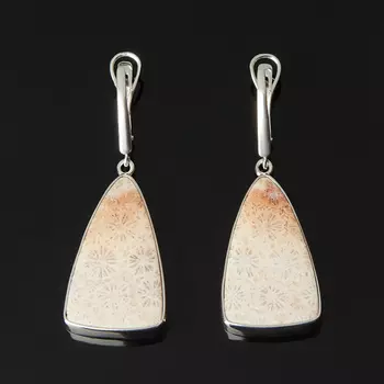 Серьги коралл (серебро 925 пр. родир. бел.)