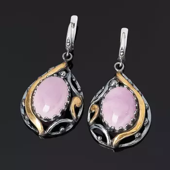 Серьги кунцит (серебро 925 пр. позолота, родир. черн.)