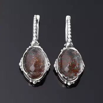 Серьги кварц с хлоритом (серебро 925 пр. оксидир.)