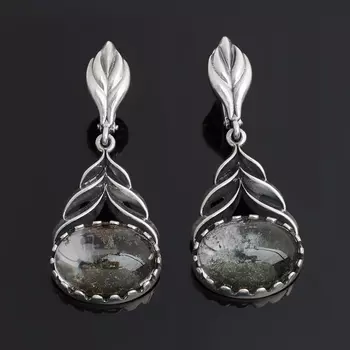 Серьги кварц с хлоритом (серебро 925 пр. оксидир.)