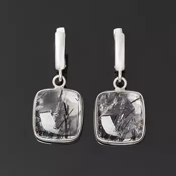 Серьги кварц с турмалином (серебро 925 пр.)