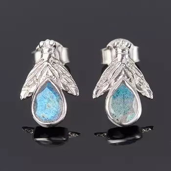 Серьги лабрадор (серебро 925 пр.) пуссеты огранка