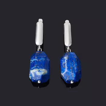 Серьги лазурит (биж. сплав родир. бел.) огранка