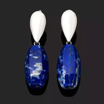 Серьги лазурит (биж. сплав родир. бел.) огранка