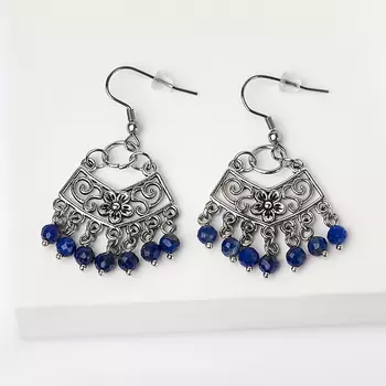 Серьги лазурит (биж. сплав, сталь хир.) огранка