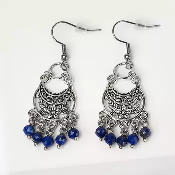 Серьги лазурит (биж. сплав, сталь хир.) огранка