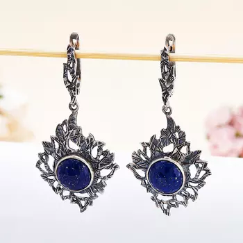 Серьги лазурит огранка (серебро 925 пр.)
