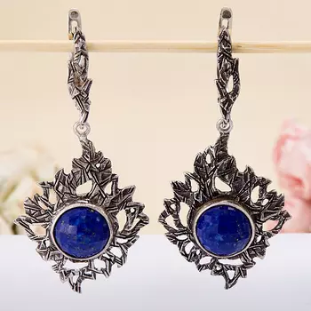 Серьги лазурит огранка (серебро 925 пр.)