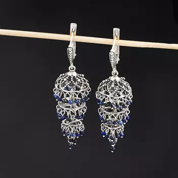 Серьги лазурит огранка (серебро 925 пр.)