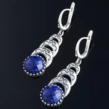 Серьги лазурит огранка (серебро 925 пр.)