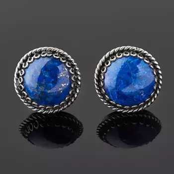 Серьги лазурит пуссеты (нейзильбер)