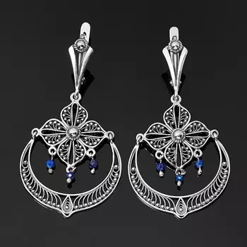 Серьги лазурит (серебро 925 пр. оксидир.) огранка