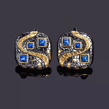 Серьги лазурит (серебро 925 пр. позолота, родир. черн.)