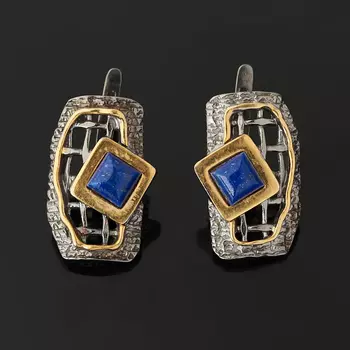 Серьги лазурит (серебро 925 пр. позолота, родир. черн.)