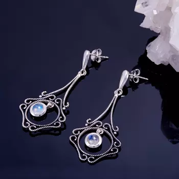 Серьги лунный камень пуссеты (серебро 925 пр.)