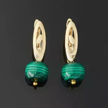 Серьги малахит (биж. сплав позолота)