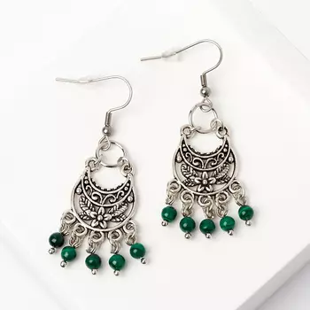 Серьги малахит (биж. сплав, сталь хир.)