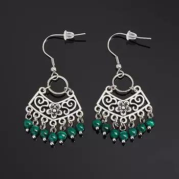 Серьги малахит (биж. сплав, сталь хир.)