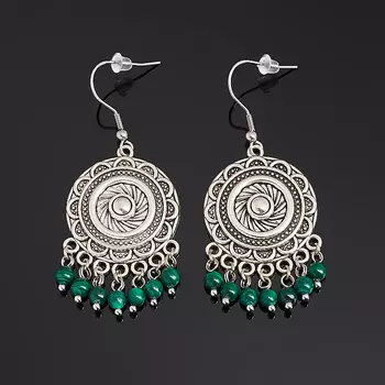 Серьги малахит (биж. сплав, сталь хир.)