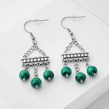 Серьги малахит (биж. сплав, сталь хир.)