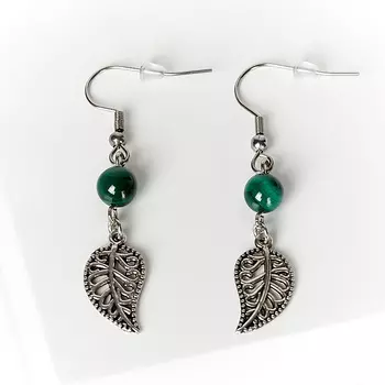 Серьги малахит (биж. сплав, сталь хир.)