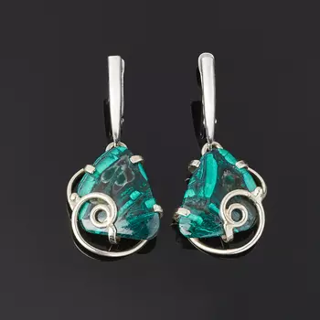 Серьги малахит (дублет) (латунь оксидир., нейзильбер)