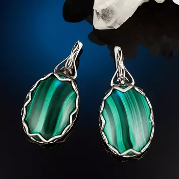 Серьги малахит (серебро 925 пр.)