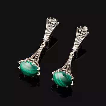 Серьги малахит (серебро 925 пр. оксидир.)