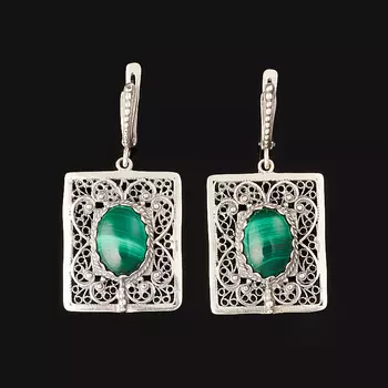 Серьги малахит (серебро 925 пр. оксидир.)
