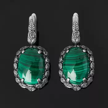 Серьги малахит (серебро 925 пр. оксидир.)