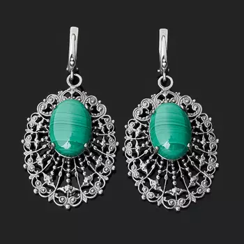 Серьги малахит (серебро 925 пр. оксидир.)