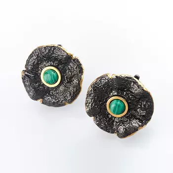 Серьги малахит (серебро 925 пр., позолота)