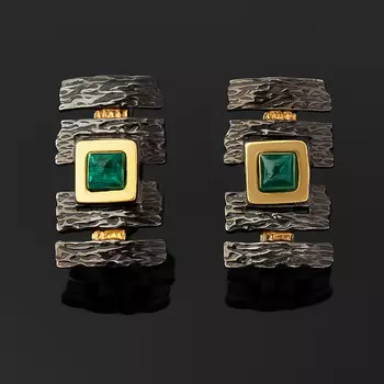 Серьги малахит (серебро 925 пр. позолота, родир. черн.)