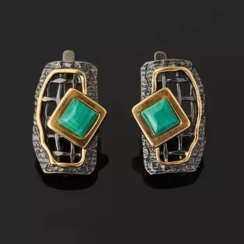 Серьги малахит (серебро 925 пр. позолота, родир. черн.)