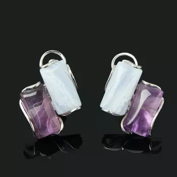 Серьги микс агат, аметист (серебро 925 пр. родир. бел.)