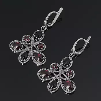 Серьги микс агат, гранат (серебро 925 пр. оксидир.)