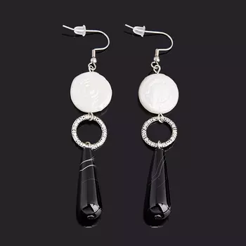 Серьги микс агат, жемчуг (биж. сплав, сталь хир.)