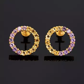 Серьги микс аметист, цитрин (серебро 925 пр. позолота) пуссеты огранка